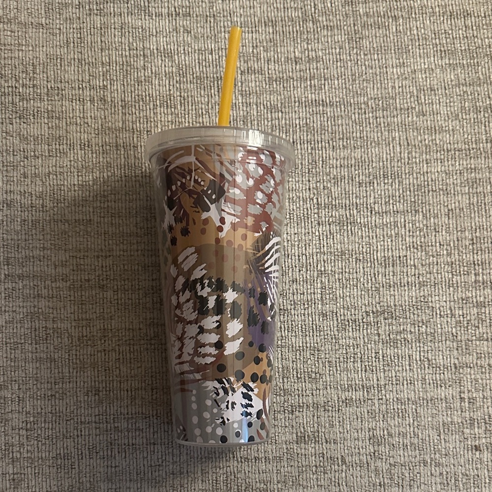 Vera Bradley Multicolor Animal Print Tumbler with Yellow Straw